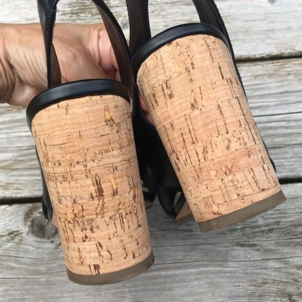 COM & SENS Leather Missy Wedge Sandal in Black 7.5